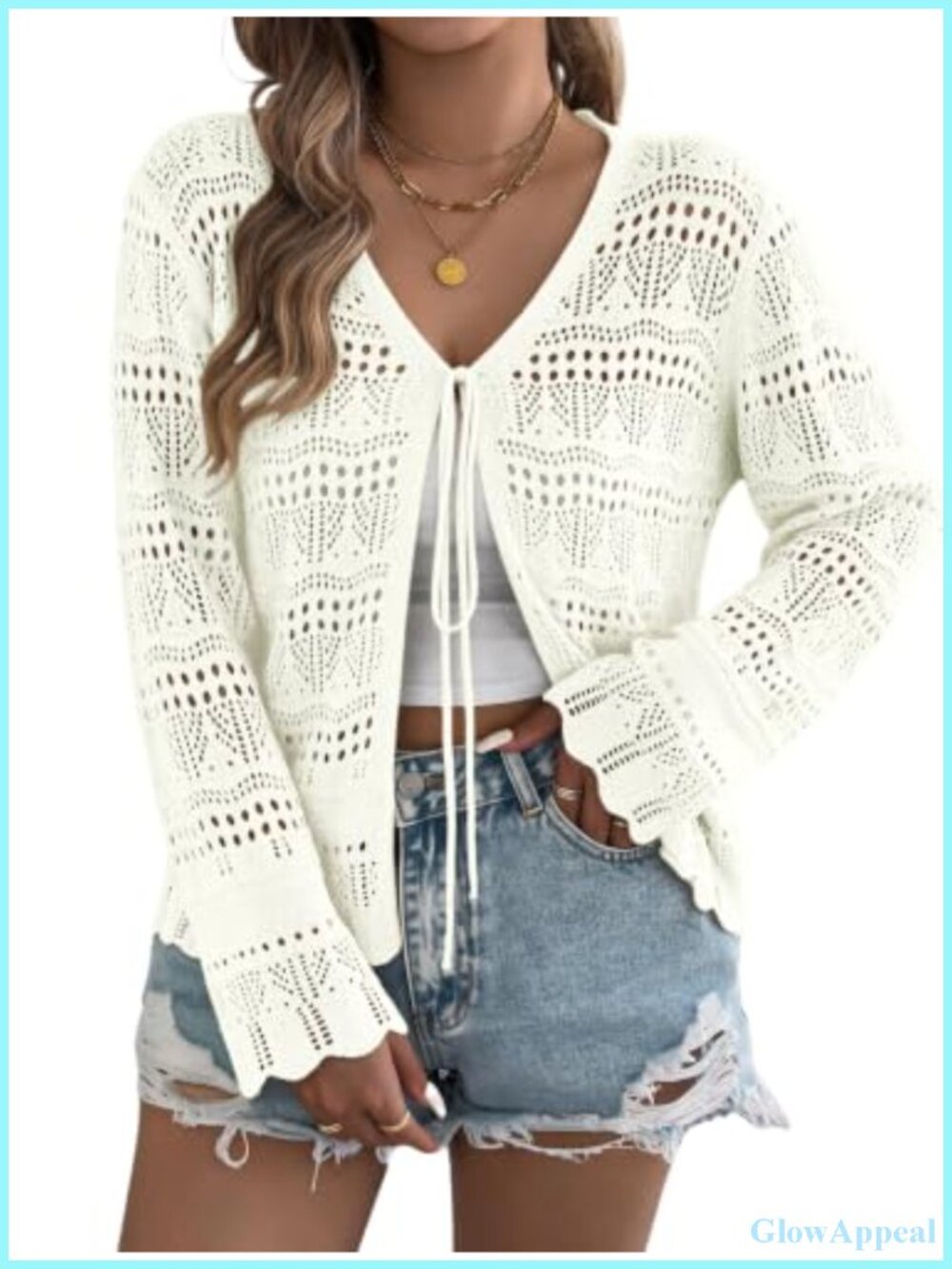 Crochet Tie-Front Cardigan Shrug for Dresses Boho Beach Cover-Up Knit Kimono